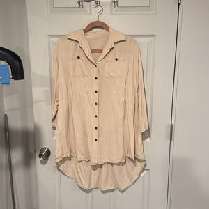 Cream Button-Up Cover Up Shirt